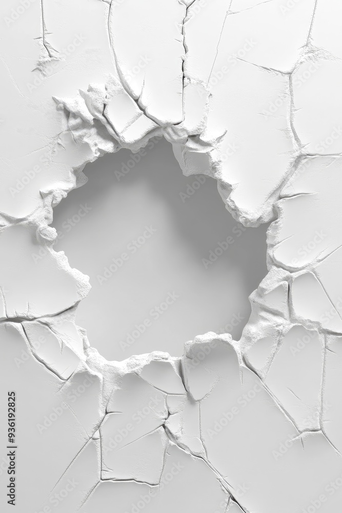 hole in white shiny plastic wall with cracks hole in white shiny plastic wall with cracks