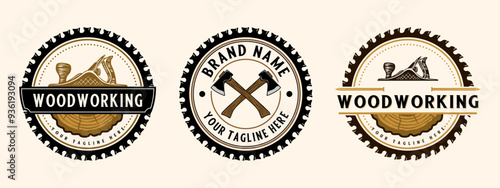 SET carpenter vintage logo design. handcraft and saw icon, for carpentry, furniture, construction and home improvement.