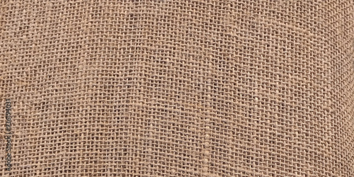 Detailed close-up of natural burlap fabric texture with woven pattern. Jute pattern, rough burlap texture, canvas coarse cloth, brown woven rustic bagging.