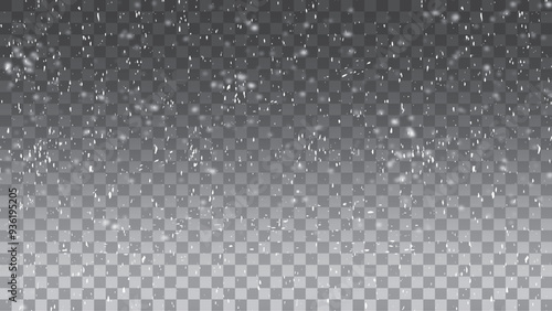 Seamless realistic falling snow or snowflakes. Isolated on transparent background. Fall of snow. Vector illustrator