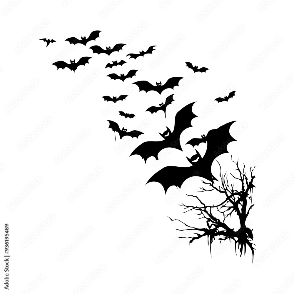 A tree with Halloween bats flying around it on white background. Vector A tree with Halloween bats flying around it on white background. Vector