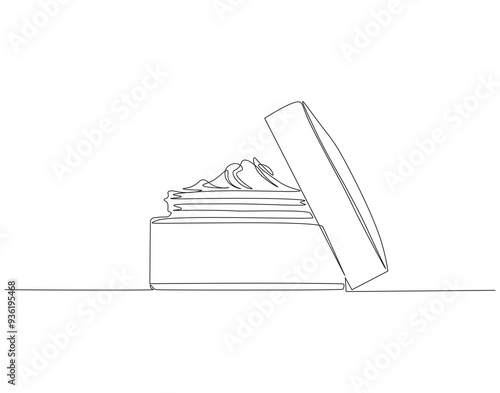 Continuous one line drawing of cosmetic cream. One line drawing illustration of face cream lotion. International beauty day, Skincare concept line art. Editable outline
