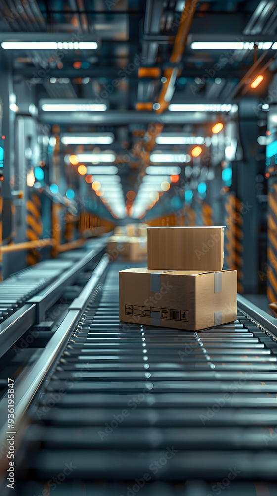 Futuristic Packing Specialist Working with Boxes and Tape in Automated Packing Station Advanced Packing Operations with Copy Space on Digital Screens Photo Stock Concept Futuristic Packing Specialist Working with Boxes and Tape in Automated Packing Station Advanced Packing Operations with Copy Space on Digital Screens Photo Stock Concept