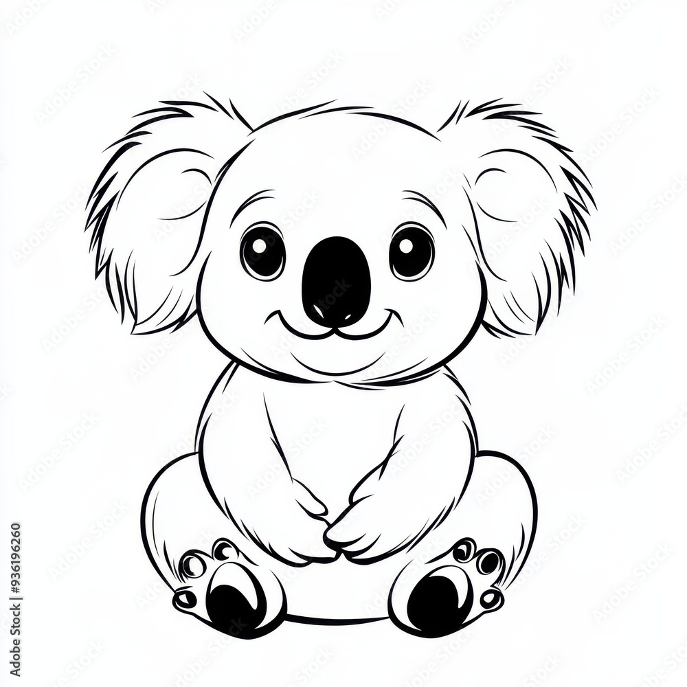 Obraz premium Outline illustration of a black and white koala for drawing and coloring on white background