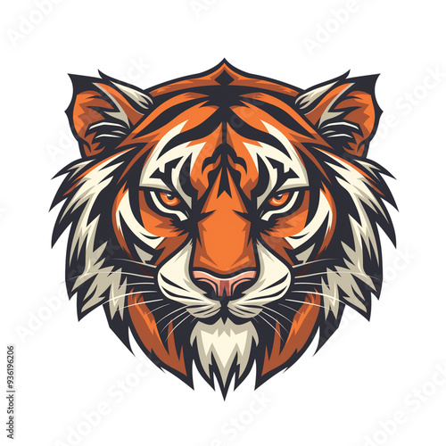 A fierce tiger head vector logo with intricate details, designed for a sports team emblem,isolated on a transparent background