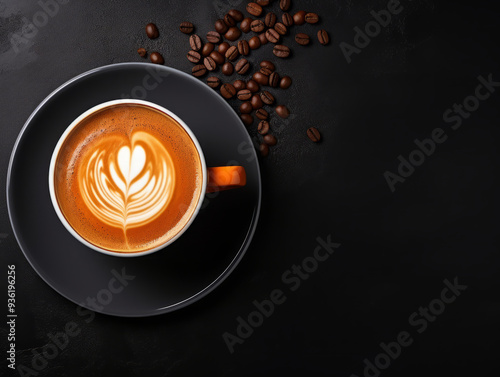 Eyecatching Coffee latte with cookies and coffiee beans photo