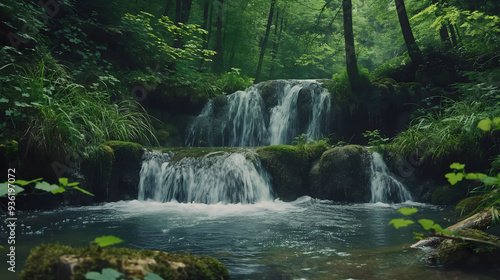 Enchanting Waterfall in a Serene Forest Setting