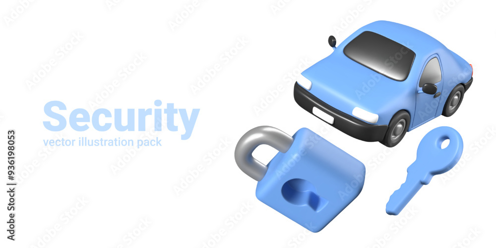 Set of realistic components for car safety concepts. Reliable mechanical lock for vehicle Set of realistic components for car safety concepts. Reliable mechanical lock for vehicle