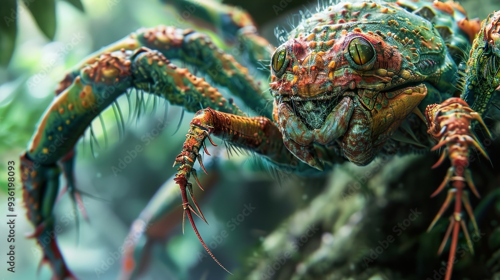 Fototapeta premium Close Up of a Creepy Spider with Sharp Fangs