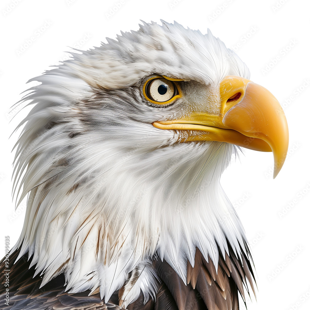Obraz premium A bald eagle with a white head, isolated on a transparent background