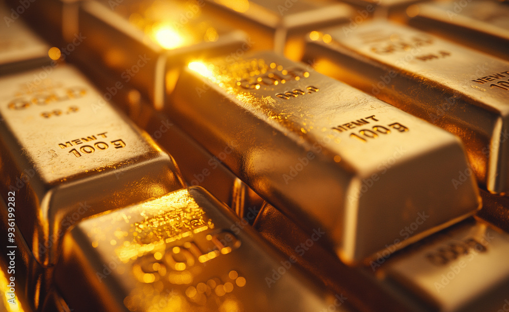 A close-up of stacked gold bars, glowing with a rich golden hue, representing wealth, luxury, and financial security. A close-up of stacked gold bars, glowing with a rich golden hue, representing wealth, luxury, and financial security.