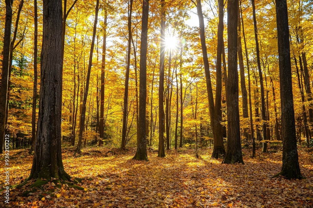 Autumn backlight shining through old beech (Fagus spp.) trees in former wood pasture, Reinhardswald, Sababurg, Hesse, Germany, Europe Autumn backlight shining through old beech (Fagus spp.) trees in former wood pasture, Reinhardswald, Sababurg, Hesse, Germany, Europe
