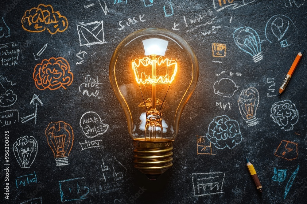 Illuminating Ideas: A Lightbulb on a Chalkboard Illuminating Ideas: A Lightbulb on a Chalkboard