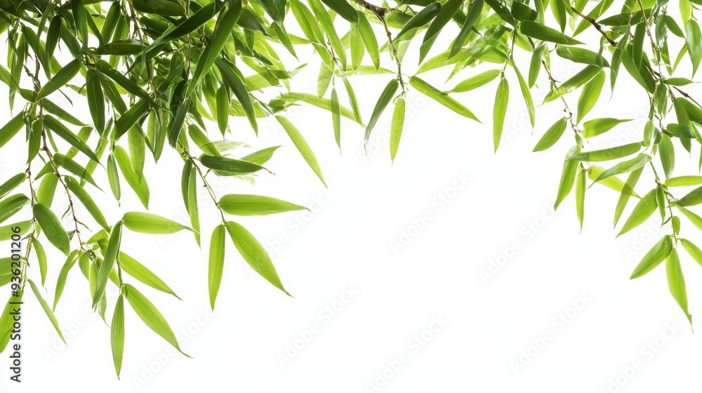 Branches of bamboo isolated on white background. Bamboo shoots with bamboo leaves for design. Branches of bamboo isolated on white background. Bamboo shoots with bamboo leaves for design.