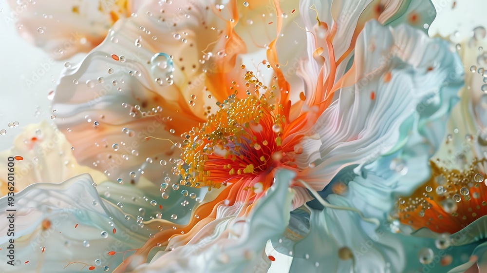 Time-lapse capture of blossoming paint flowers, each petal a different hue, emerging from white Time-lapse capture of blossoming paint flowers, each petal a different hue, emerging from white