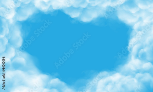 Vector of realistic white clouds on blue sky heart shape blank space background