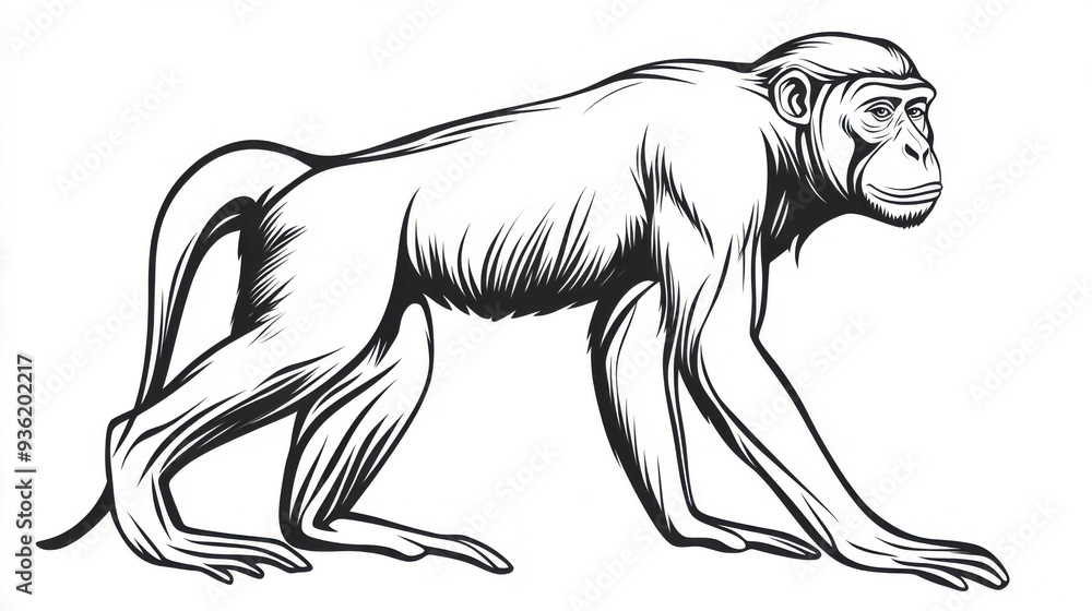 Obraz premium Outline illustration of a black and white monkey for drawing and coloring on white background