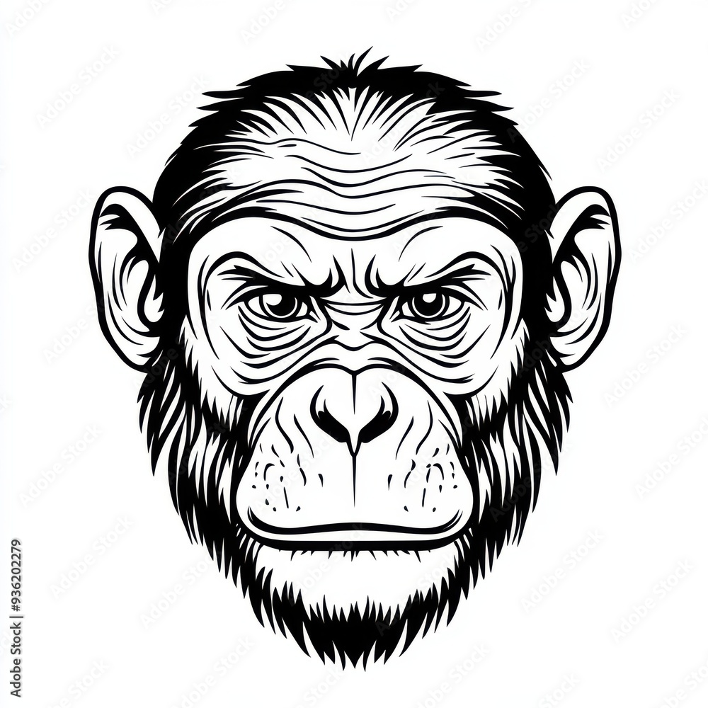 Outline illustration of a black and white monkey for drawing and coloring on white background Outline illustration of a black and white monkey for drawing and coloring on white background