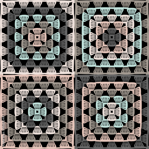 Pattern with crochet granny square wallpaper handmade decorative art design print 