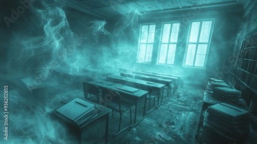 Wallpaper Mural Abandoned Classroom in Fog. Torontodigital.ca