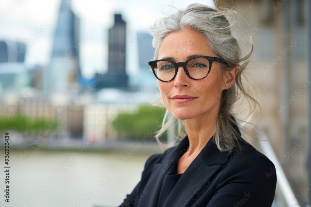 Elegant Senior Woman with Cityscape Background Elegant Senior Woman with Cityscape Background