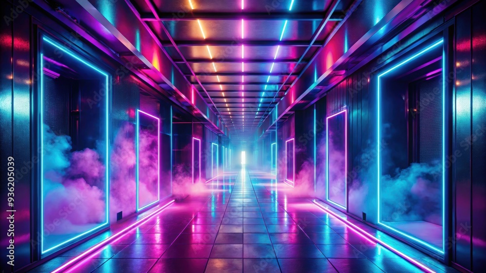 Ethereal cyberpunk corridor with neon lights and fog, futuristic, technology, illuminated, hallway, vibrant, sci-fi Ethereal cyberpunk corridor with neon lights and fog, futuristic, technology, illuminated, hallway, vibrant, sci-fi