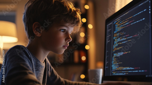 Boy debugging code on a screen These tools leverage large language models and machine learning to analyze and suggest code photo