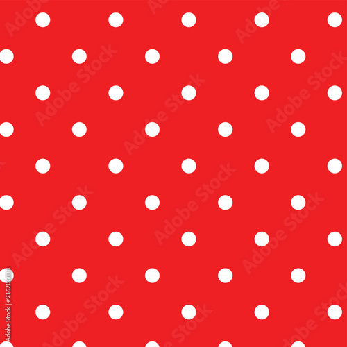 Polka-white dots and a red background pattern.