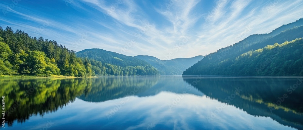 Naklejka premium Serene Mountain Lake with Pristine Reflection