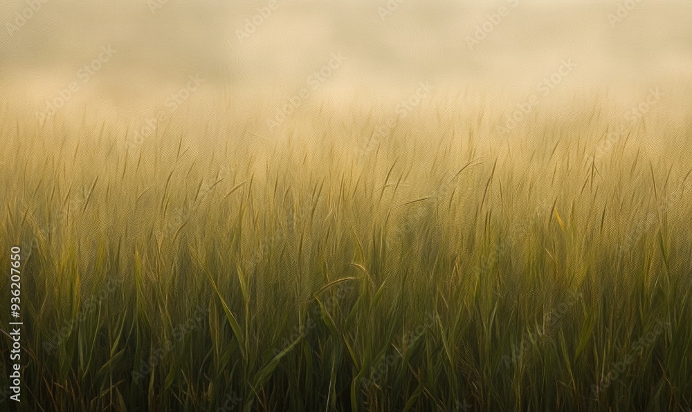 Obraz premium Cornfield in the evening, golden hues, calm breeze, tall green stalks