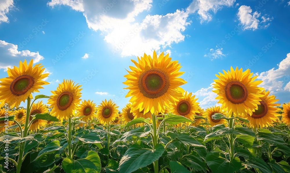 Obraz premium Rows of sunflowers, bright blooms