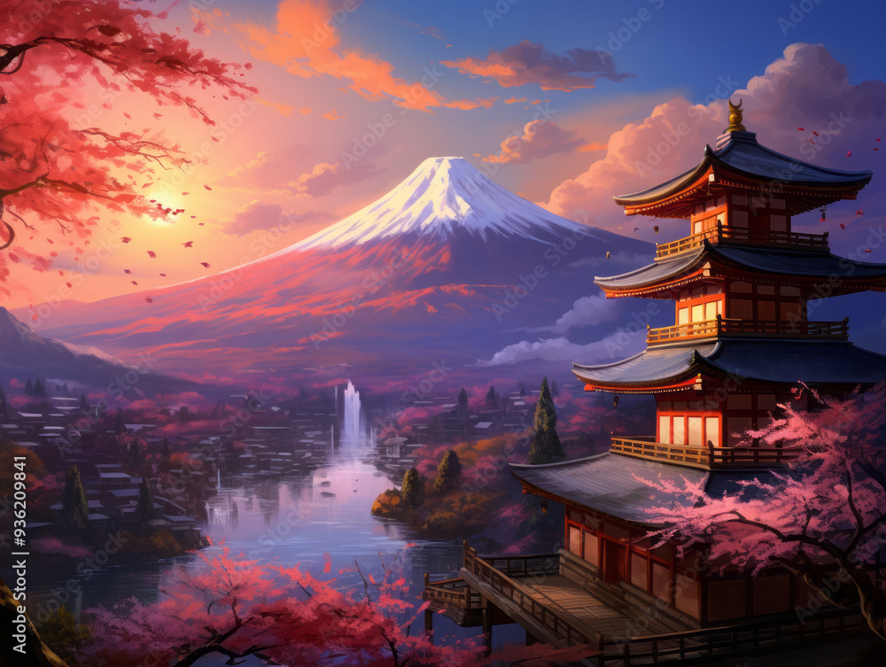 Obraz premium Eyecatching herry blossoms and castle in himeji, japan