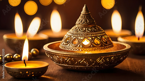 Diwali lamp element. Diwali Celebration Lighting a Sparkler Alongside Traditional Diya Oil Lamp. photo