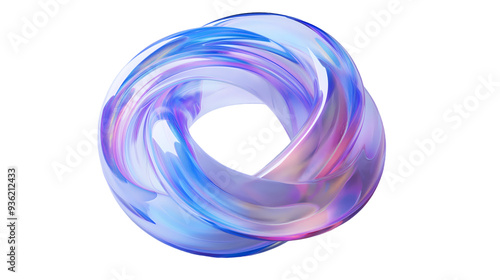 abstract blue glass 3d crystal holographic effect isolated on transparent background