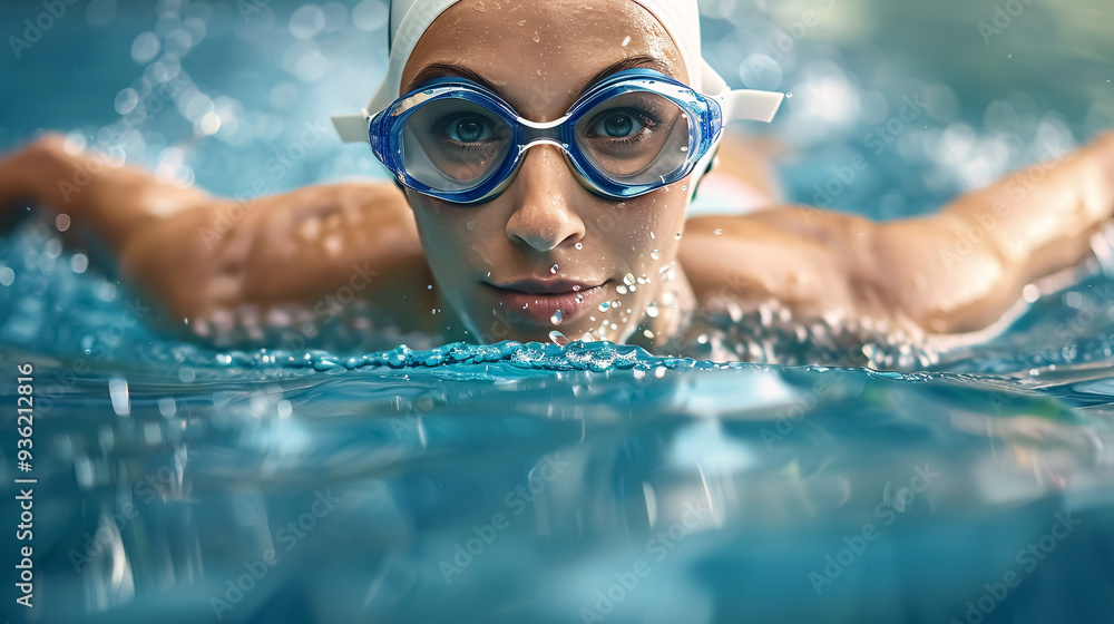 Naklejka premium Female swimmer in action inside a swimming pool.