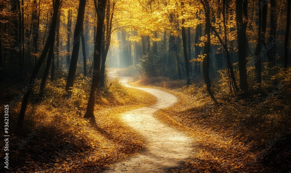 Path through the autumn forest, nature landscape Path through the autumn forest, nature landscape