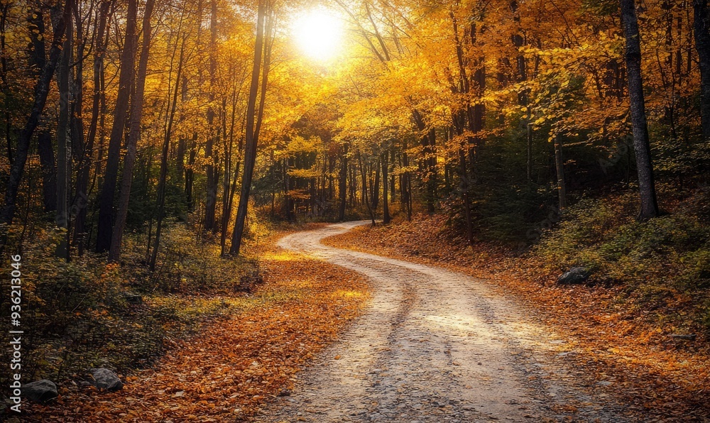 Path through the autumn forest, nature landscape Path through the autumn forest, nature landscape