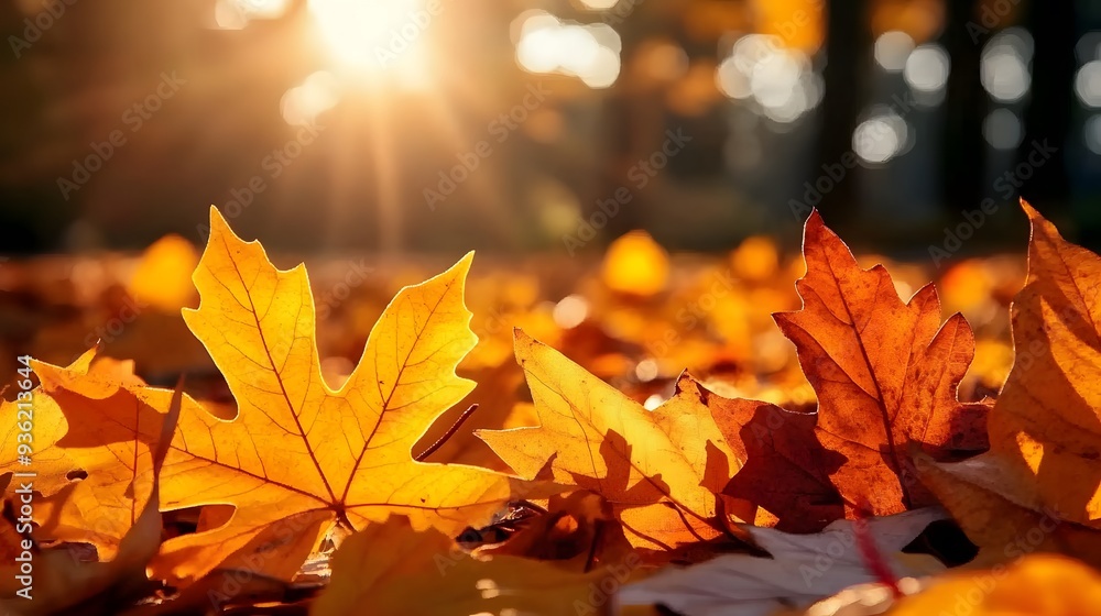 Autumn Leaves Sunlit, Blurred Backdrop with Text Space for Seasonal Design Projects Autumn Leaves Sunlit, Blurred Backdrop with Text Space for Seasonal Design Projects