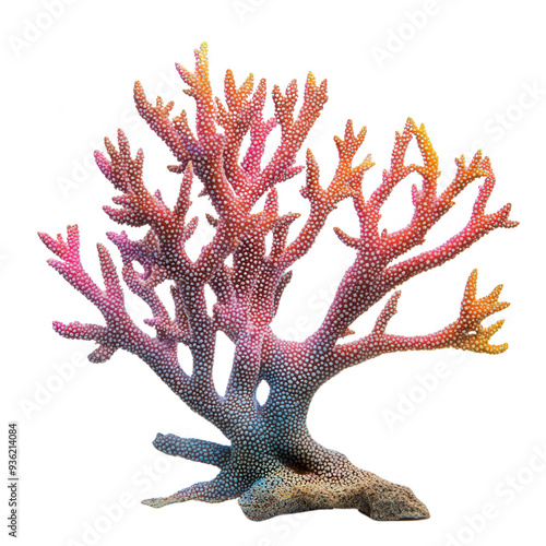 Colorful coral structure showcasing vibrant hues and intricate details, transparent background