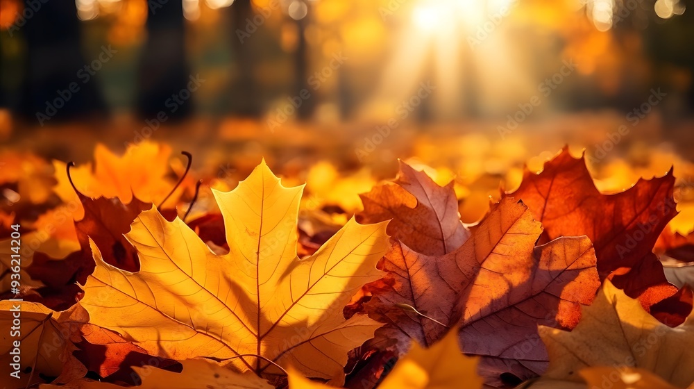 Autumn Leaves Sunlit, Blurred Backdrop with Text Space for Seasonal Design Projects Autumn Leaves Sunlit, Blurred Backdrop with Text Space for Seasonal Design Projects