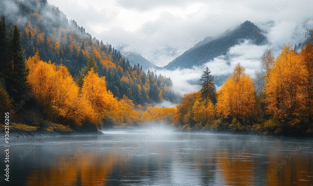 Closeup view on the river in autumn forest Closeup view on the river in autumn forest