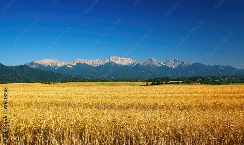 Rolling wheat fields, golden waves, distant mountains Rolling wheat fields, golden waves, distant mountains