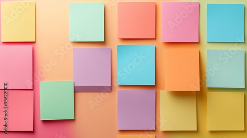 A bunch of colorful sticky notes are scattered on a blue background