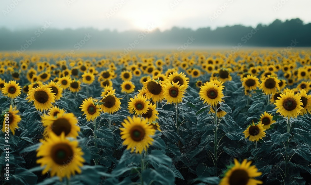 Fototapeta premium Sunflower field at dawn