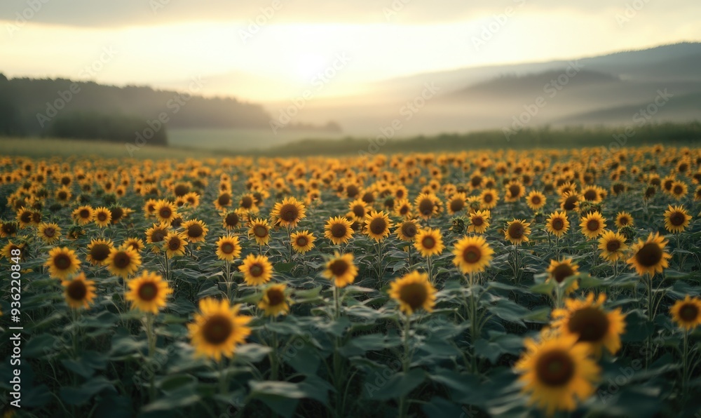 Fototapeta premium Sunflower field at dawn