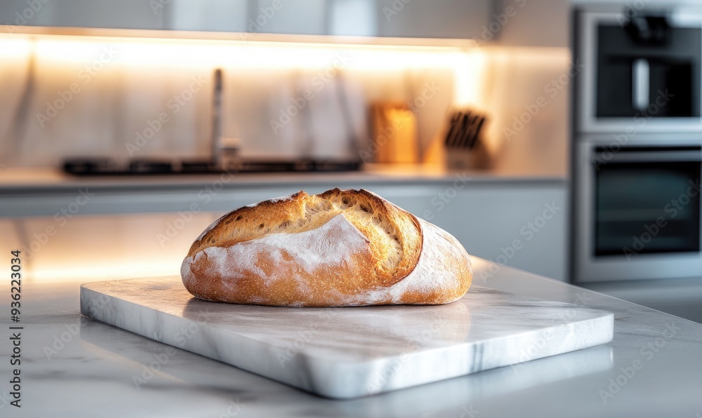 Warm bread on a marble surface, modern kitchen Warm bread on a marble surface, modern kitchen