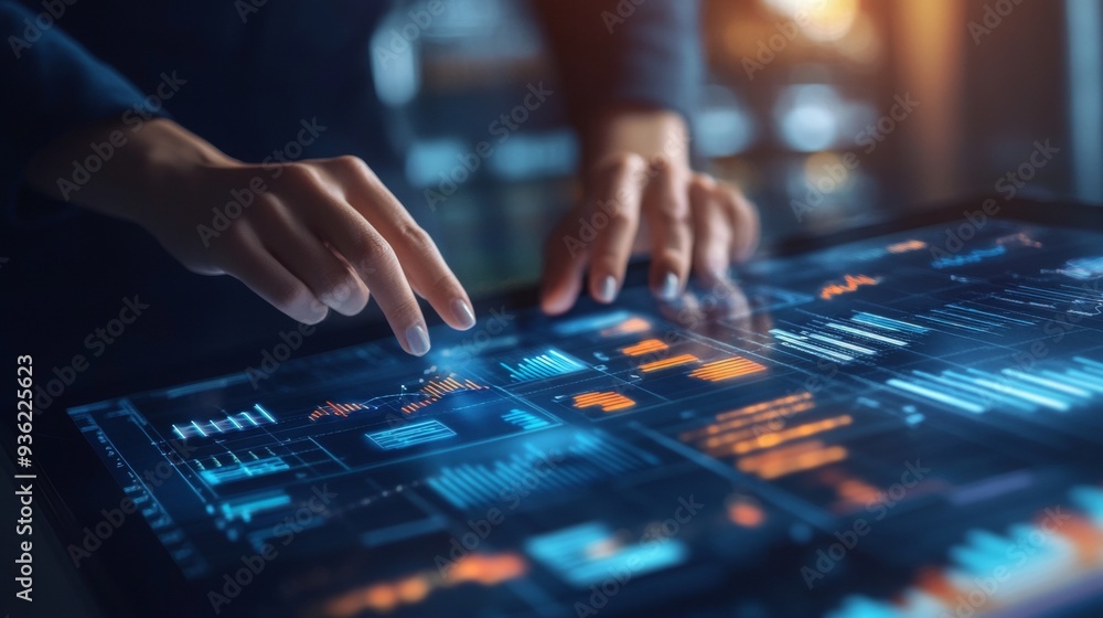 Human analyzing projection graphs for business planning.