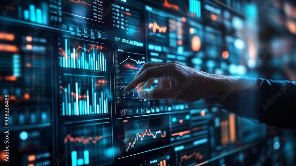 Human analyzing business data using projection diagrams. Human analyzing business data using projection diagrams.