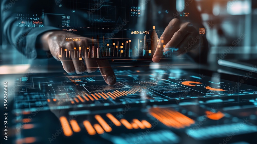 Business analytics graphs and diagrams under human control. Business analytics graphs and diagrams under human control.