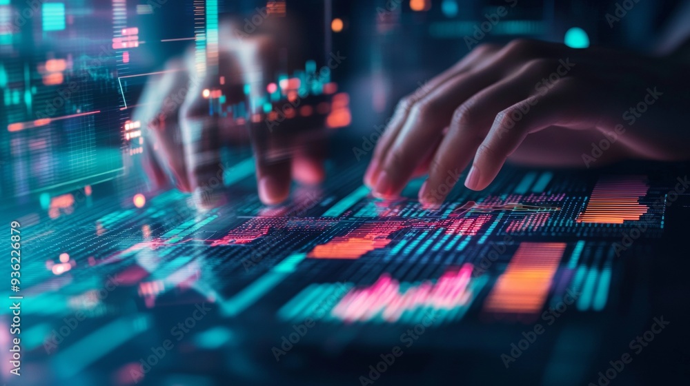 Hands working with visualization of business analytics data. Hands working with visualization of business analytics data.